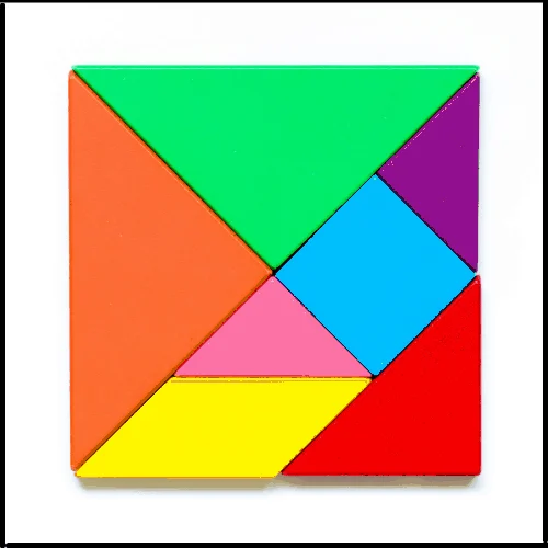 Color tangram puzzle in square shape on white background