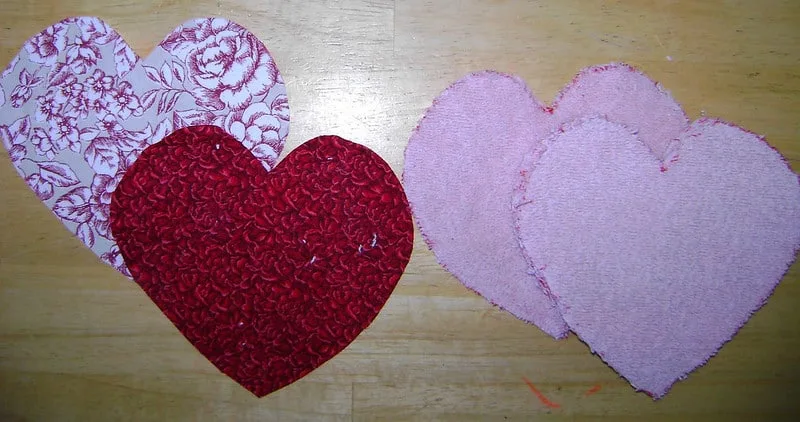 terry cloth cut into heart shapes