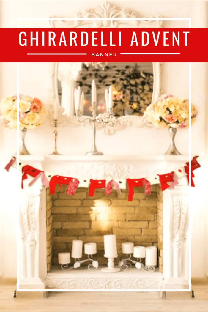 Ghirardelli advent handing on fireplace mantel