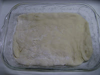 focaccia dough in pan.