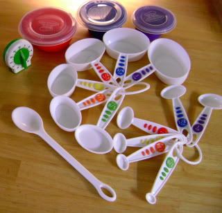 curious chef measuring cups and bowls