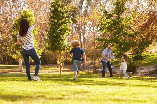 Family Playing With Frisbee In Park Together