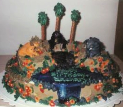 waterfall cake with wild animals