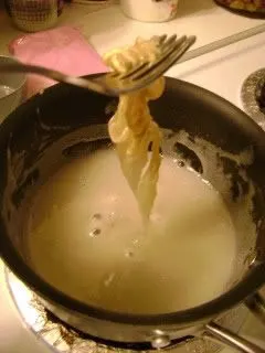 removing the piece of seaweed with a fork