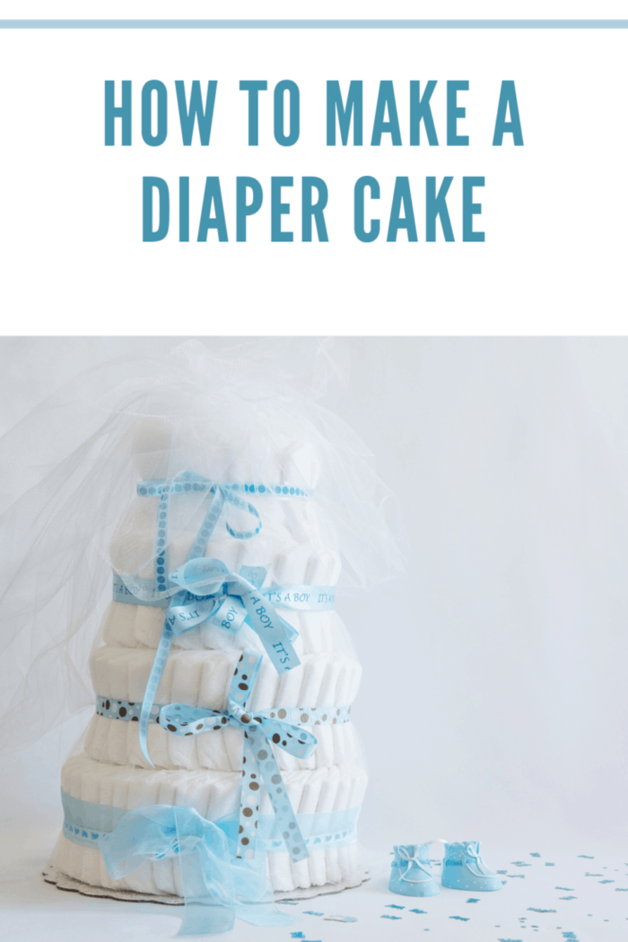 diaper cake with blue ribbon