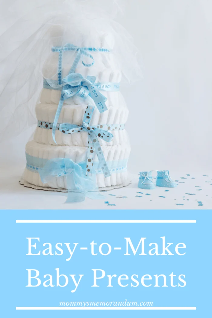 diaper cake with blue embellishments