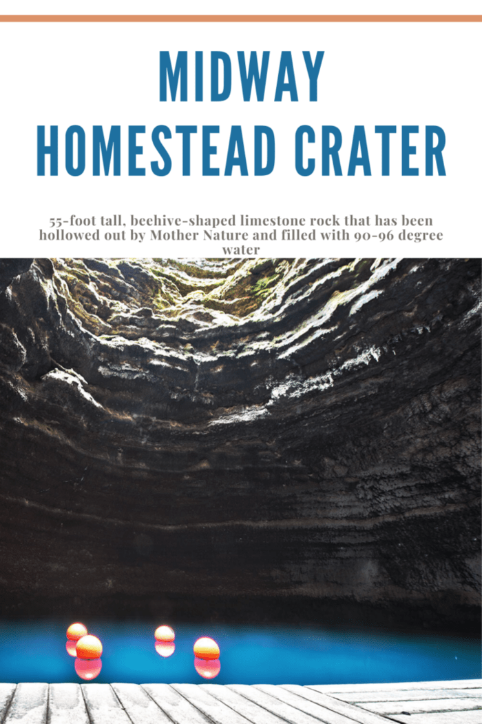 Homestead Crater, a 55-foot tall, beehive-shaped limestone rock that has been hollowed out by Mother Nature and filled with 90-96 degree water.