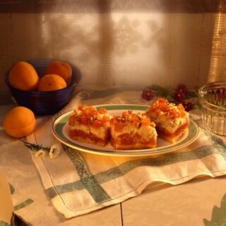 Freshly baked apricot bars on a counter, perfect for a quick and delicious homemade treat