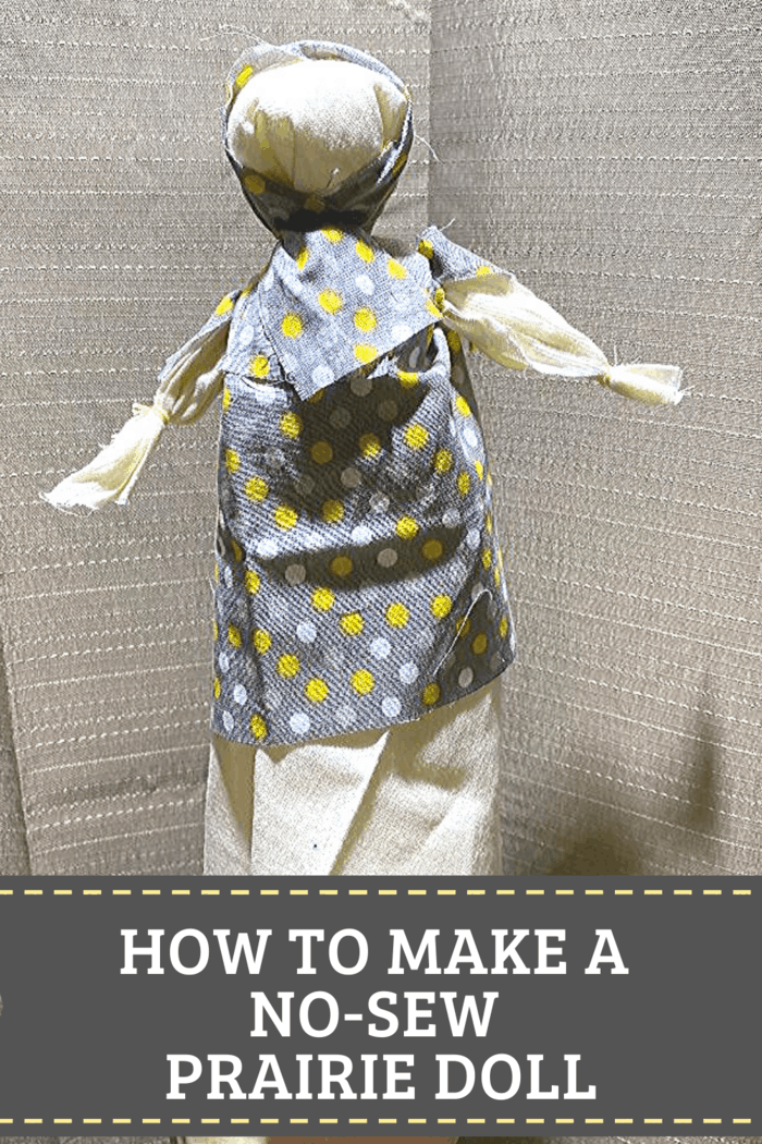 Tutorial to Make a No-Sew Pioneer Doll. It takes just minutes to make this NO SEW Prairie Rag Doll with HOURS of fun! #nosew #craftsforkids #lauraingallsdoll #prairiedoll #ragdoll #pioneerdoll