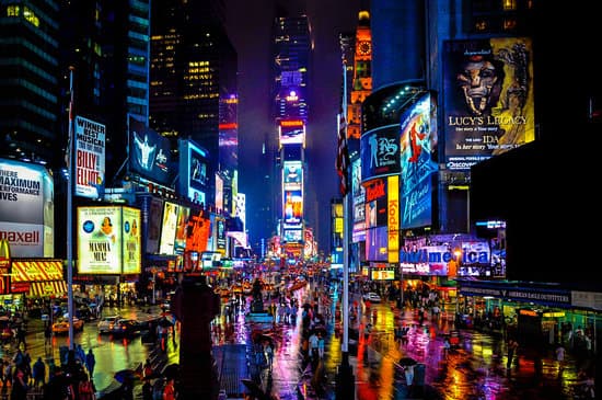 Times Square in New York on a rainy night.