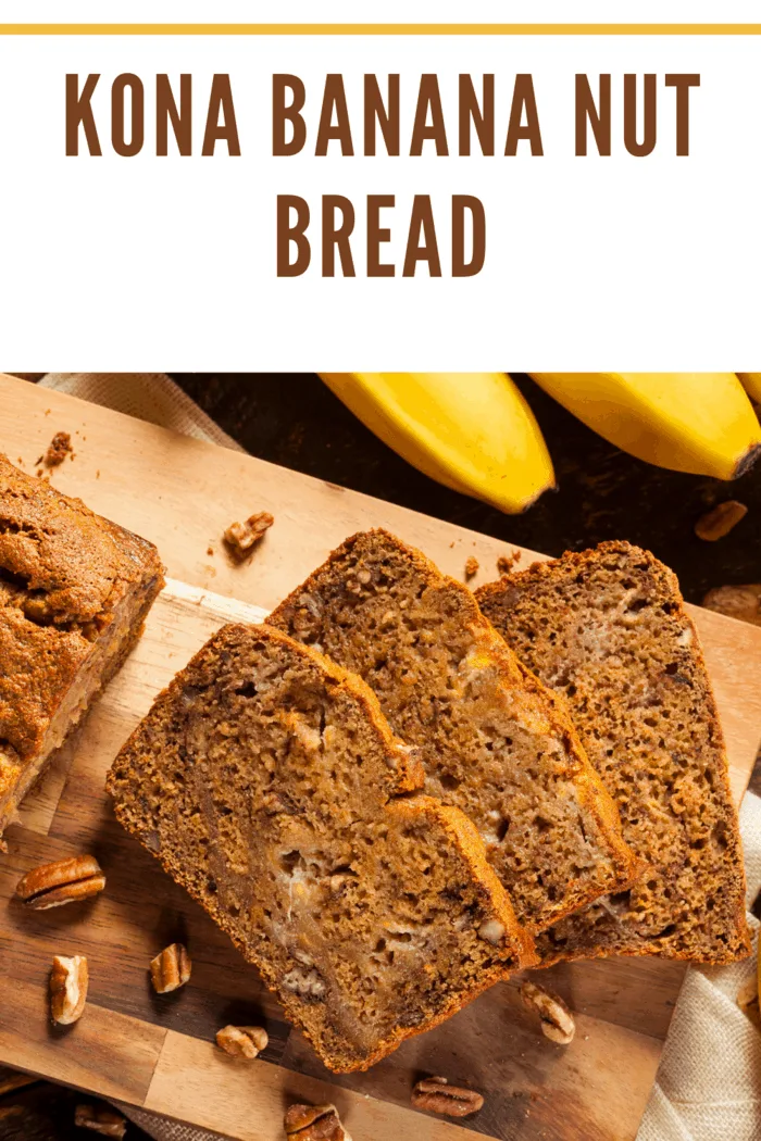 Moist Kona banana bread loaf with rich banana texture