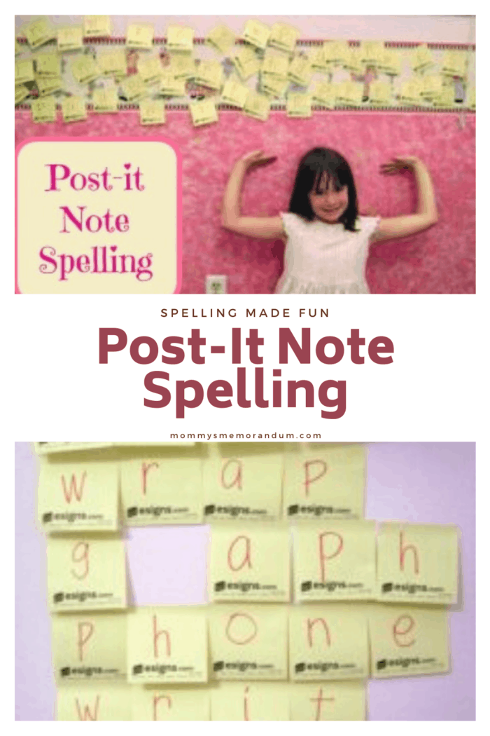 Make spelling fun with Post-It Note Spelling challenges. #postitnotespelling #spelling #learningfun