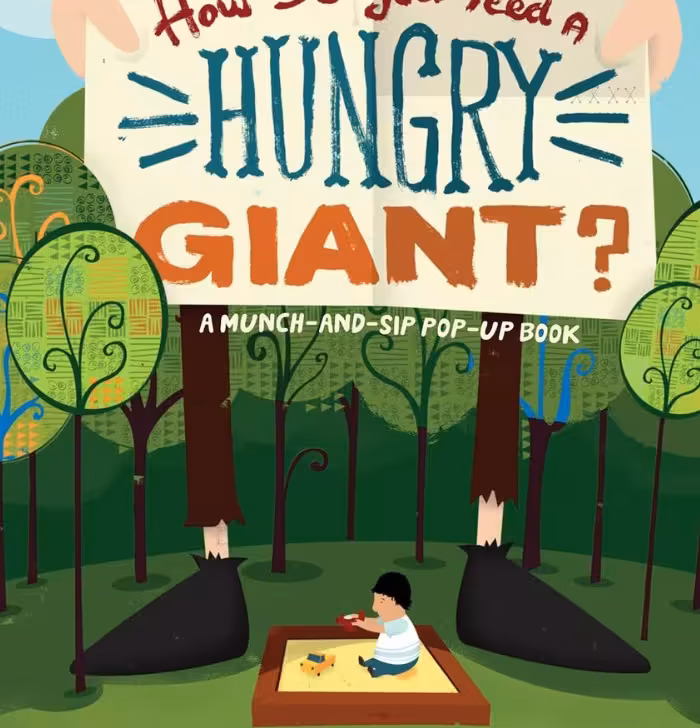 Book cover of How Do You Feed a Hungry Giant? by Caitlin Friedman, illustrated by Shaw Nielsen, featuring a boy and a giant's feet.