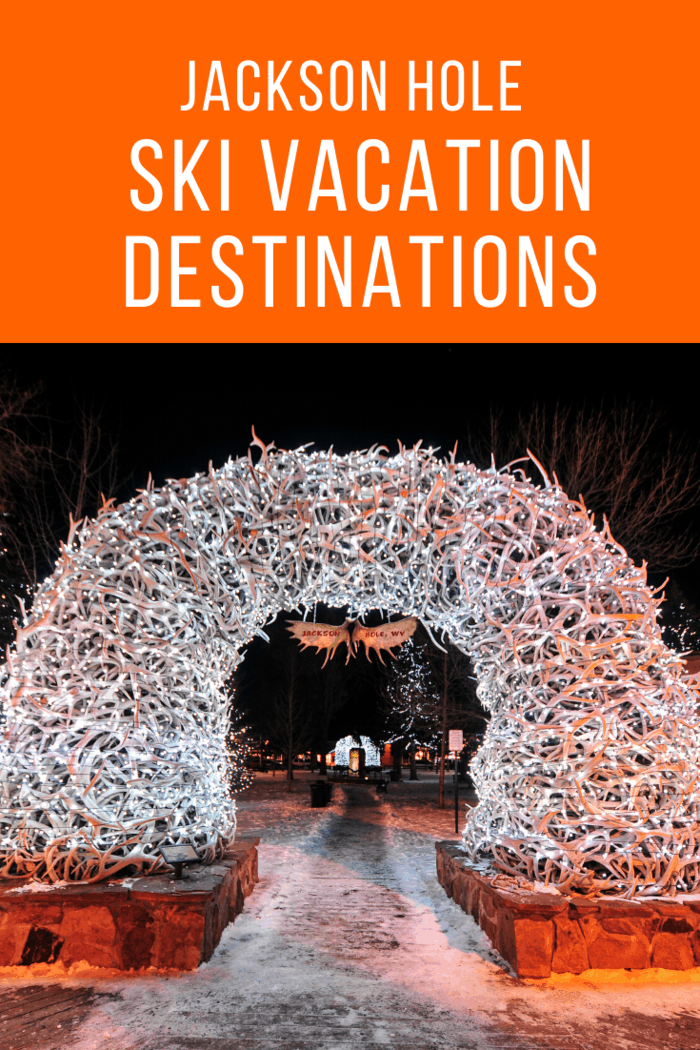 famous antler arch lit up in winter in Jackson Wyoming