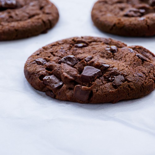 Double Chocolate Cookies from a cake mix on parchement