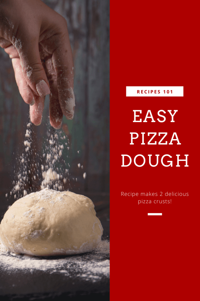 pizza dough with hand sprinkling flour on top for rolling out