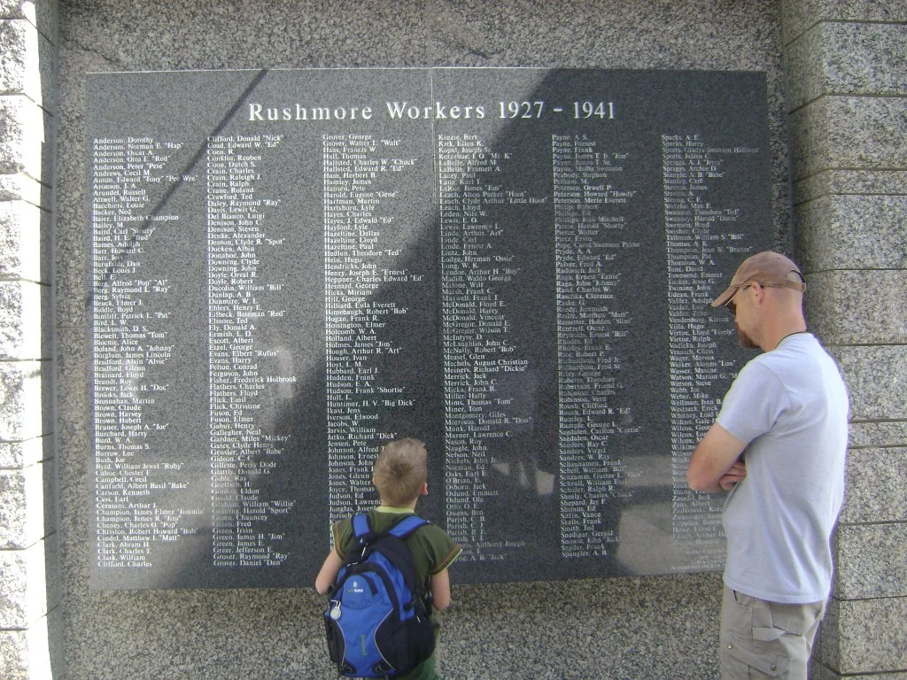 The plaque showing the names of those who worked on Mount Rushmore