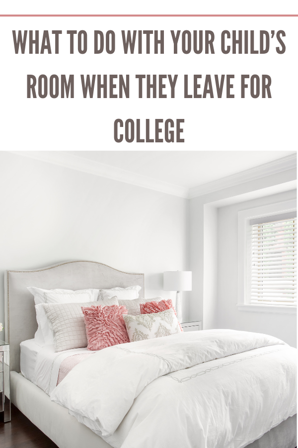 Bright guest room with modern decor, showcasing ideas for transforming your child's room when they go to college.