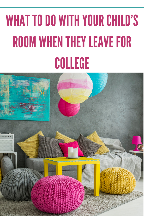 Colorful teenage room with vibrant decor, ideal for repurposing when your child leaves for college.