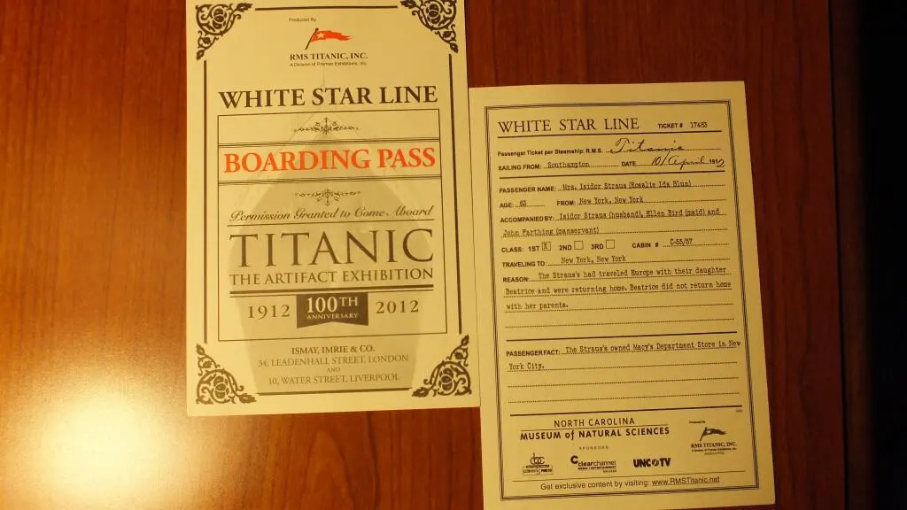 titanic exhibit boarding pass