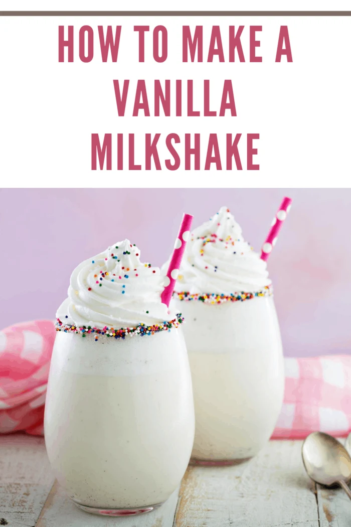 Vanilla funfetti milkshake with whipped cream and sprinkles