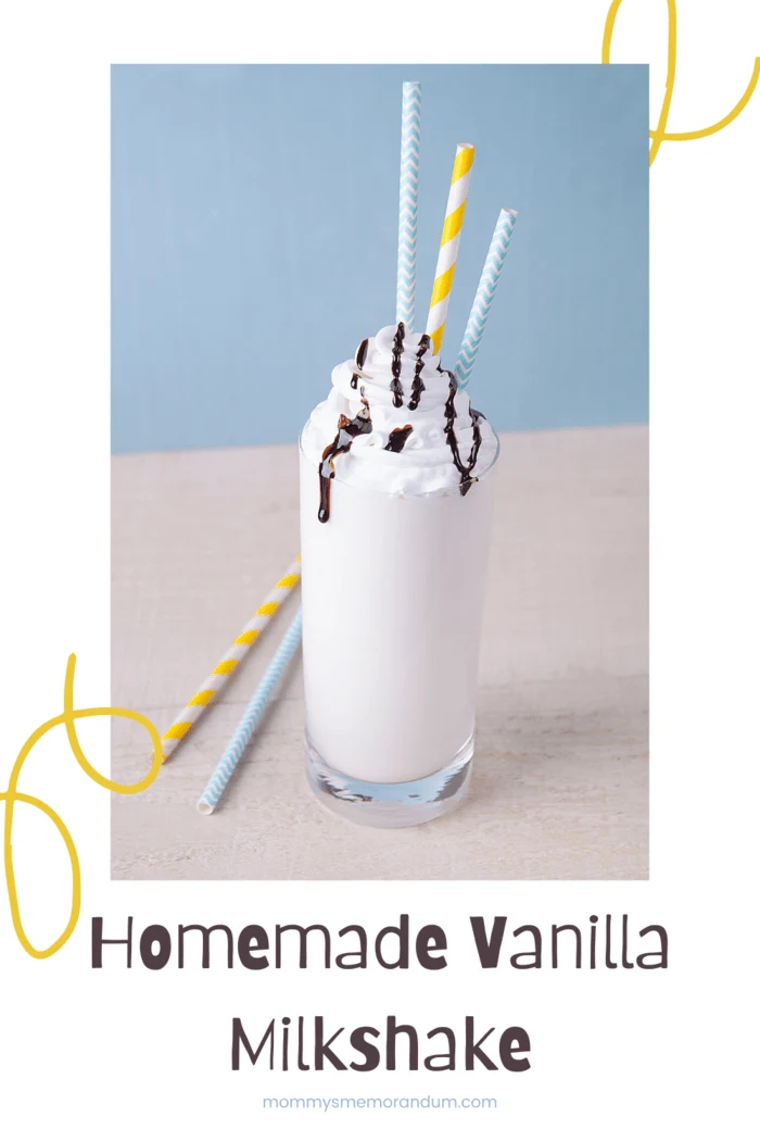 homemade vanilla milkshake drizzled with chocolate syrup