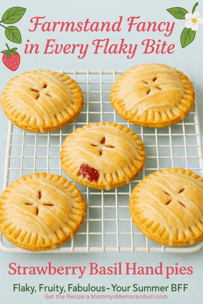 Strawberry Basil Hand Pies with Flaky Buttermilk Crust Golden strawberry basil hand pies with fresh strawberries, basil leaves, and white chocolate basil glaze