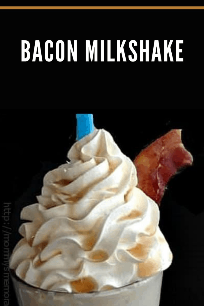 bacon milkshake with blue straw up close
