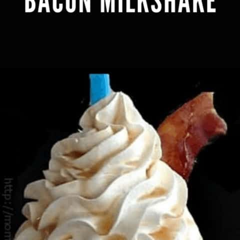 bacon milkshake with blue straw up close