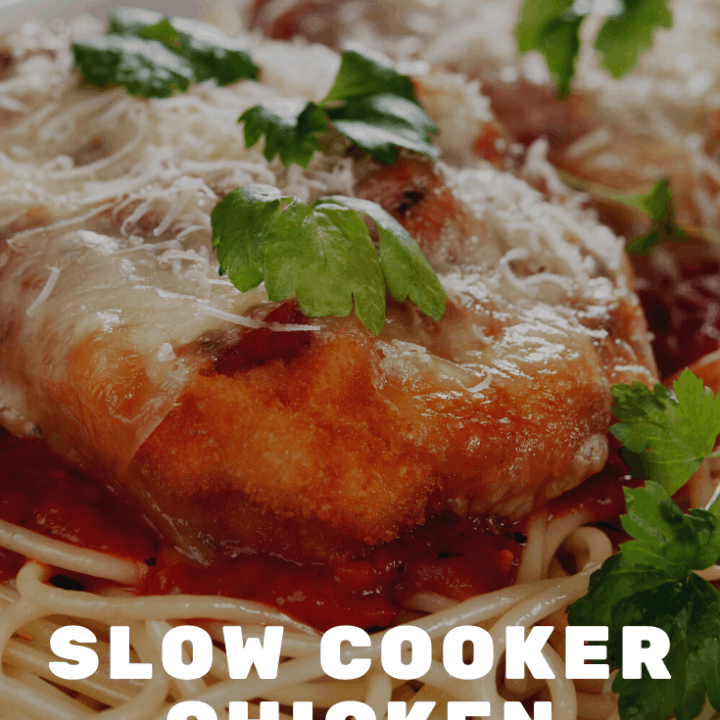 This easy slow cooker chicken parmesan is a medley of breaded chicken, warm tomato sauce and gooey cheese. It cooks in the slow cooker so it is effortless.