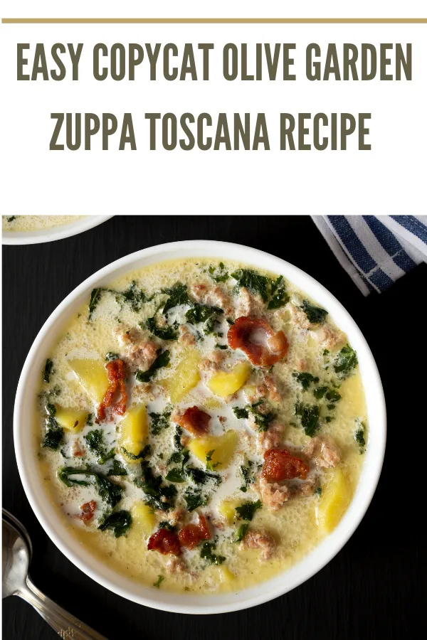 A bowl of the best copycat Olive Garden Zuppa Toscana featuring creamy broth, sausage, kale, and tender potatoes.