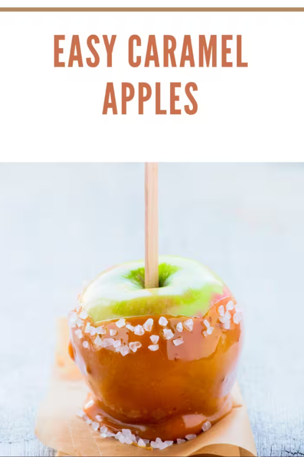 Salted caramel apples with smooth caramel and a sprinkle of sea salt, offering a delicious sweet and salty treat.