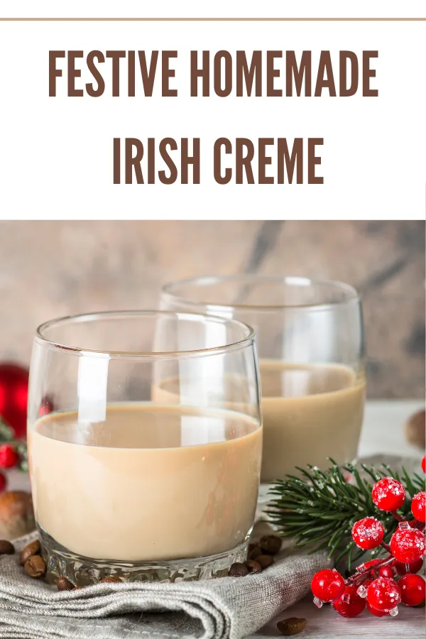 Glass of creamy copycat Irish creme with whiskey, ready to serve with coffee, desserts, or cocktails