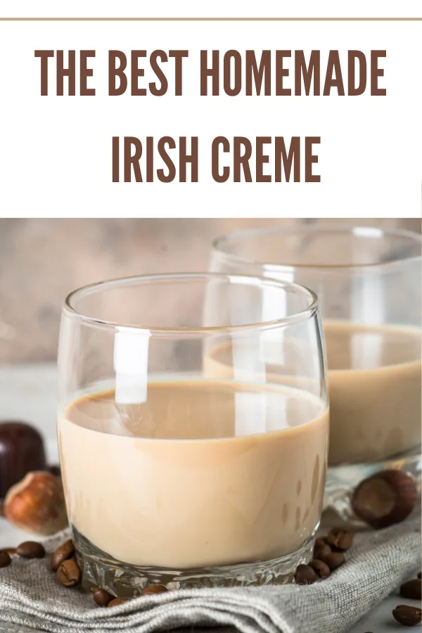 Glass of creamy copycat Irish creme with whiskey, ready to serve with coffee, desserts, or cocktails