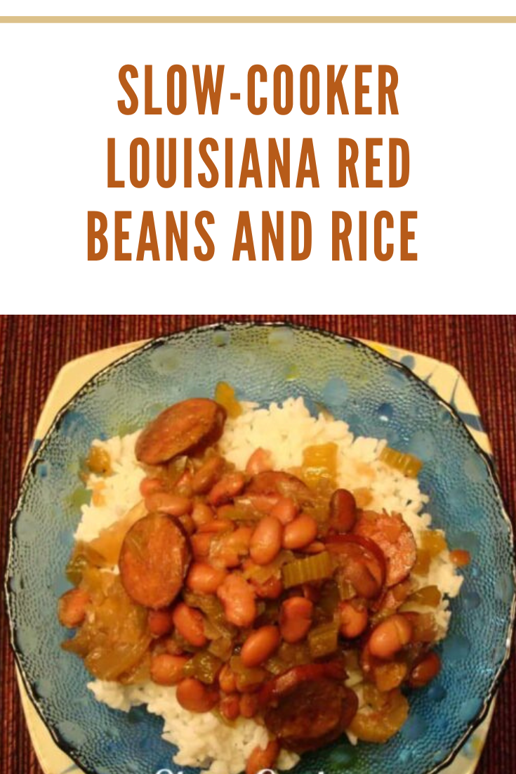 louisiana red beans and rice on a blue plate