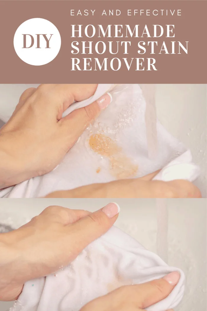 women's hands treating stain on white shirt with homemade shout stain remover
