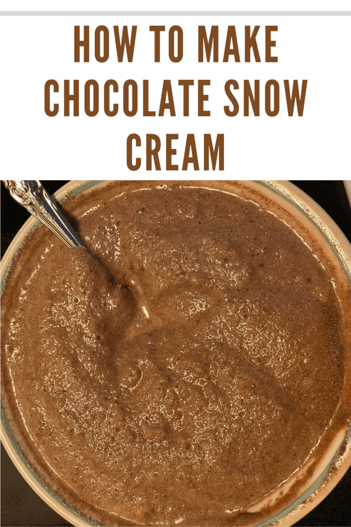 Bowl of chocolate snow cream, a perfect winter treat