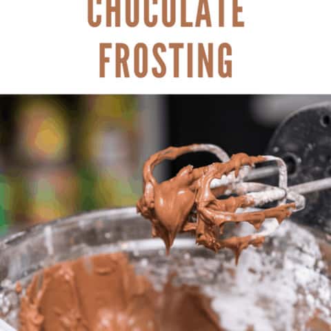 Mixing chocolate frosting in a bowl for a cake