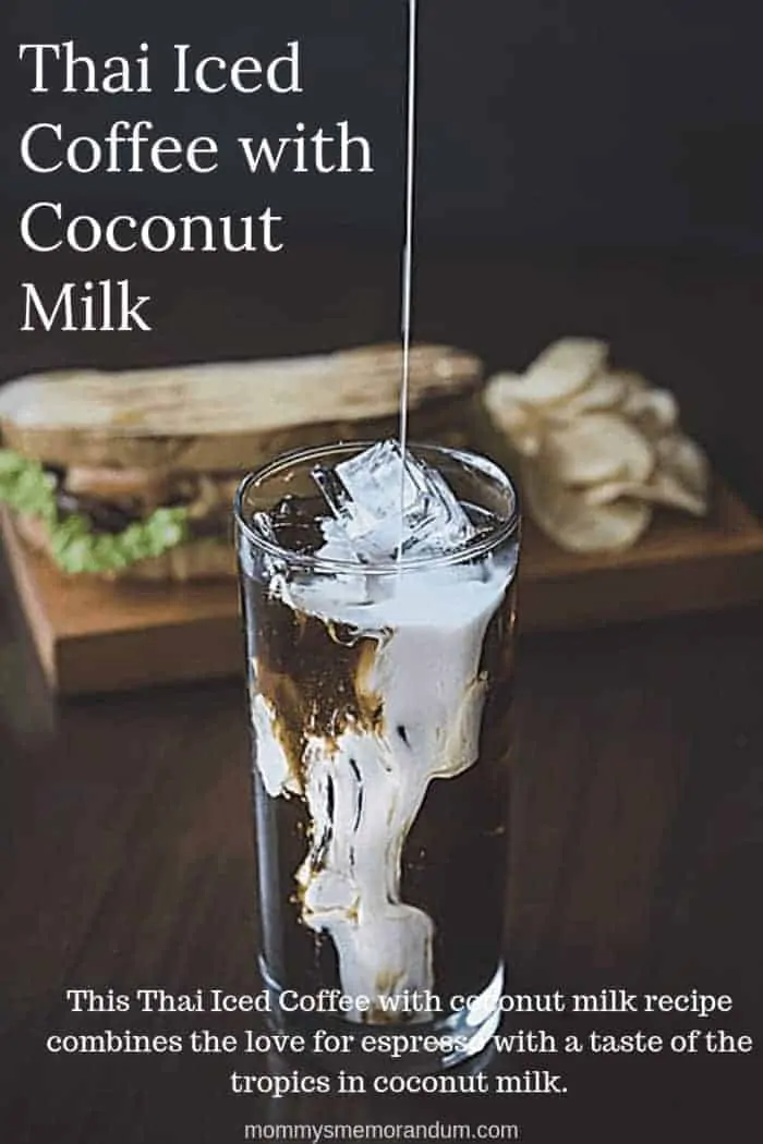 coconut milk being added to thai iced coffee
