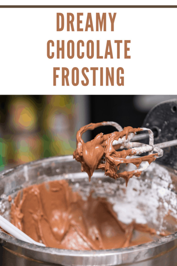 Rich and creamy chocolate frosting spread on a chocolate cake with a glossy finish.