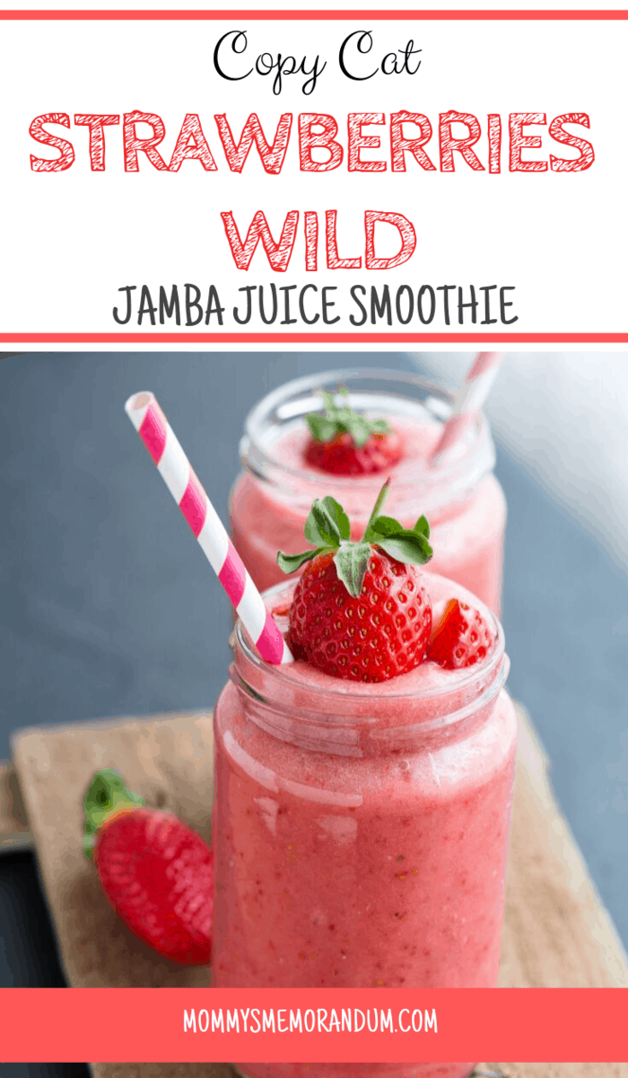 Closeup of Jamba Juice Strawberries Wild smoothies with strawberry pieces in glass with straw