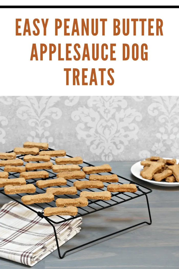 peanut butter applesauce dog treats on cooling rack on counter.