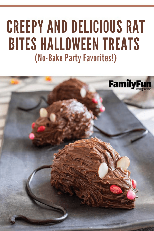 Halloween chocolate donut rats with licorice tails, almond ears, and candy eyes for a fun and creepy party snack