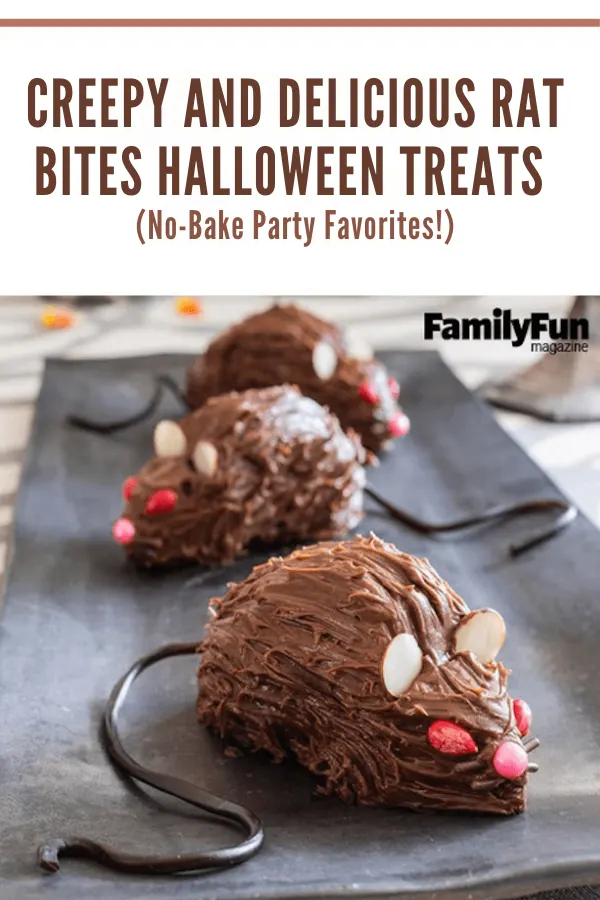 Halloween chocolate donut rats with licorice tails, almond ears, and candy eyes for a fun and creepy party snack