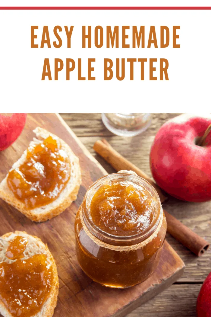 easy homemade apple butter spread on toast with apples in background