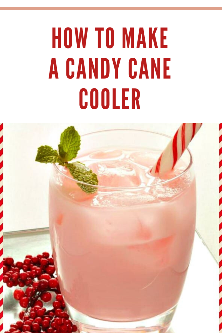 candy cane cooler garnished with peppermint swizzle