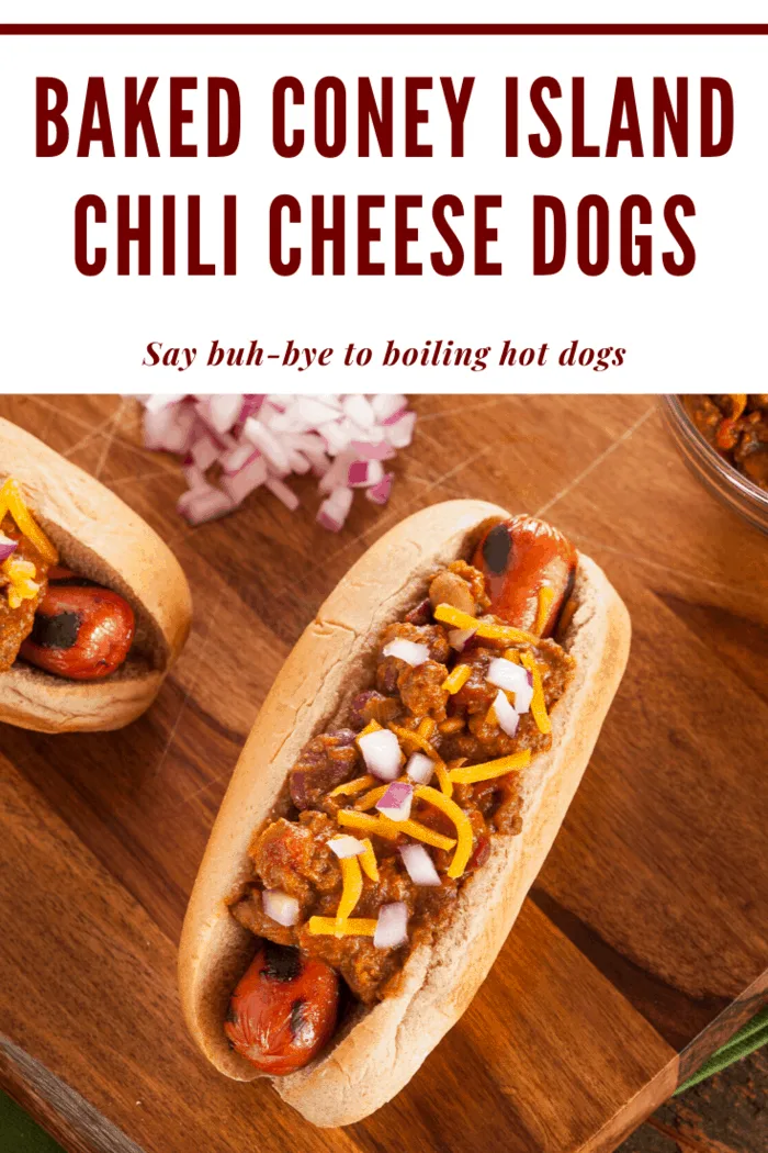 A Coney Island Chili Cheese dog is a hot dog topped with chili, cheese, mustard, and onions. Say buh-bye to boiled hot dogs and serve these instead!