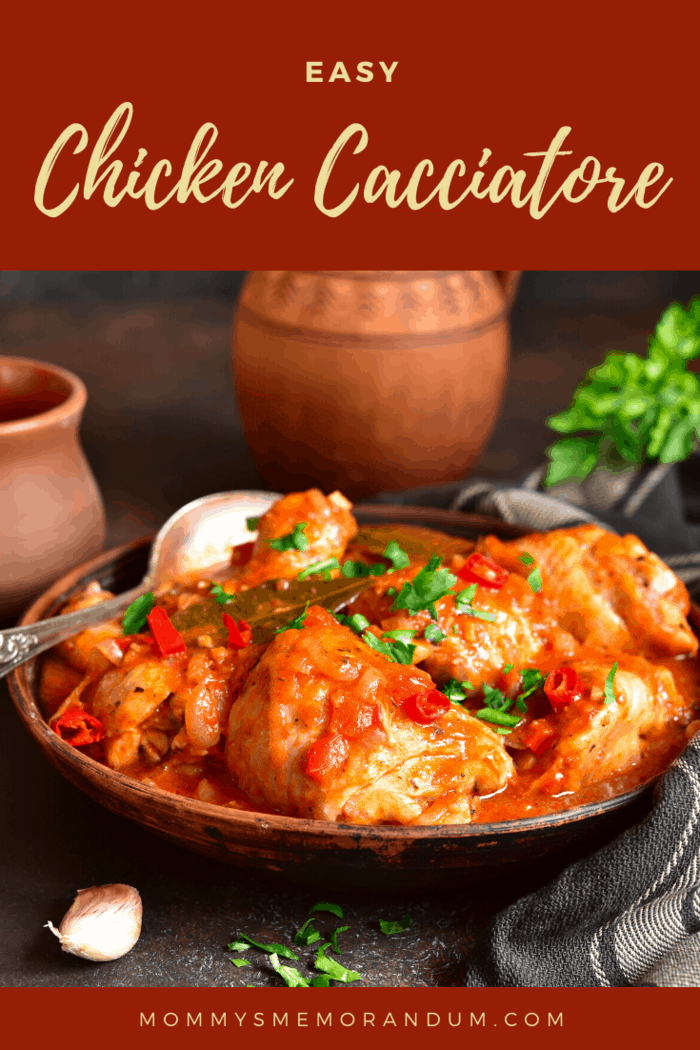 Chicken Cacciatore is one of my favorite things to cook because the aroma is amazing and seems to fill the kitchen with the warmth and comfort of a good homecooked meal. 