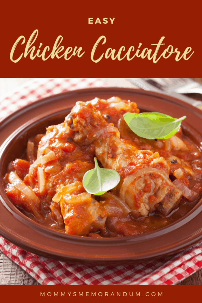 With origins from Italy, Chicken Cacciatore typically is made with braised chicken. 