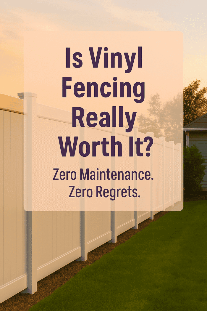 White vinyl fence with text asking whether vinyl fencing is worth it